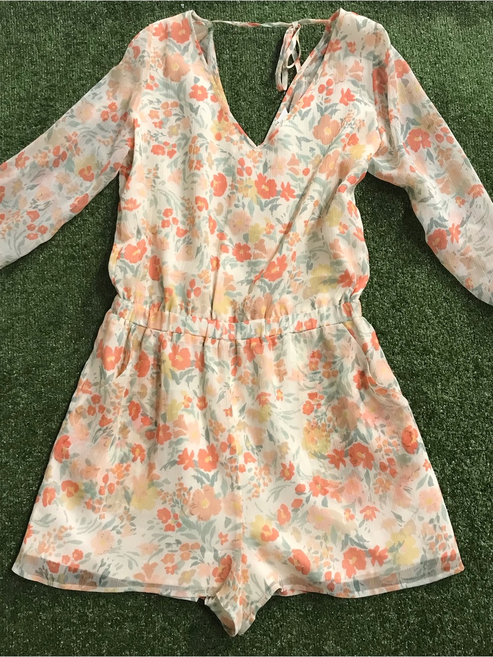 Jack by BB Dakota Peach Floral Long-Sleeve Romper